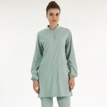 Çizgi Medikal Mint Yeşili Lüks Likralı Doktor Hemşire Tesettürlü Hakim Yaka Takım