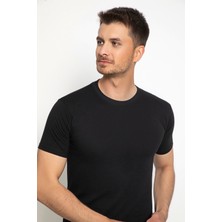 Saac - 2 Adet Siyah 100 % Pamuk Penye Süprem Likralı Amerikan Yaka Kısa Kollu Atlet-T-Shirt- 910
