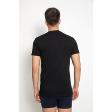 Saac - 2 Adet Siyah 100 % Pamuk Penye Süprem Likralı Amerikan Yaka Kısa Kollu Atlet-T-Shirt- 910