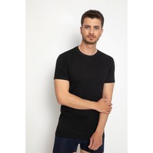 Saac - 2 Adet Siyah 100 % Pamuk Penye Süprem Likralı Amerikan Yaka Kısa Kollu Atlet-T-Shirt- 910