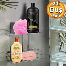 Badem10 Banyo Duş Rafı Şampuanlık Köşelik Kare Krom 2 Katlı Malzemelik Organizer Düzenleyici Mutfak Eşya Rafı