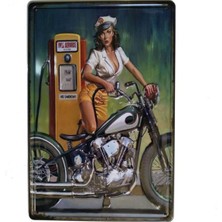 CajuArt Motorcu Kız Temalı 20X30 cm Metal Plaka Metal Tablo