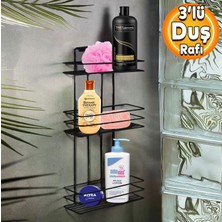 Badem10 Banyo Duş Rafı Şampuanlık Köşelik Kare Siyah 3 Katlı Malzemelik Organizer Düzenleyici Mutfak Eşya Rafı