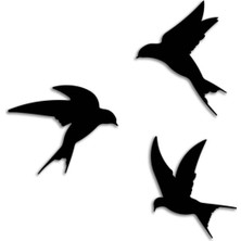 CajuArt Dekoratif Üçlü Kuş Ahşap Tablo Mdf Kırlangıç Duvar Süsü