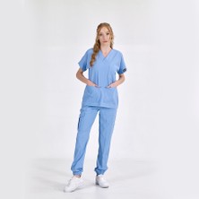 Çizgi Medikal Jogger Lüks Kaliteli Likralı Doktor Hemşire Forması Scrubs Açık Mavi