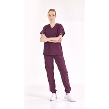 Çizgi Medikal Jogger Lüks Kaliteli Likralı Doktor Hemşire Forması Scrubs Mürdüm