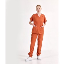 Çizgi Medikal Jogger Lüks Kaliteli Likralı Doktor Hemşire Forması Scrubs Kiremit