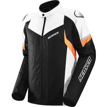 Scoyco JK176 4 Mevsim Siyah-Beyaz-Turuncu Mont Dayanıklı Kumaş ve Reflektörlü Özellikler