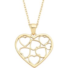 Altın Sepeti Gold Renk Gümüş Kalpli Kolye