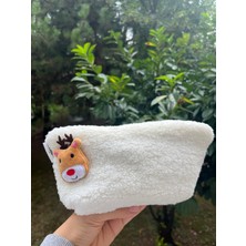 Sumicorn Design Yılbaşı Geyik Peluş Yıkanabilir Fermuarlı Kareli Astarlı Kalemlik Kalem Kutusu Cüzdan Makyaj Çantası