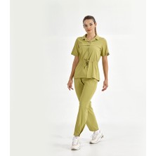 Çizgi Medikal Retro Lüks Kaliteli Likralı Doktor Hemşire Forması Scrubs Antep Fıstığı