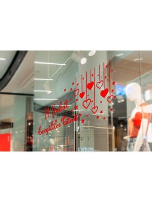 Ne Verelim Size 14 Şubat Sevgililer Günü Mağaza Vitrin Cam Kapı Duvar Sticker Süsleme /kırmızı