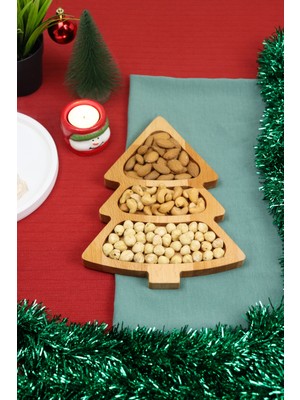 Pragma Yılbaşı Çam Çerezlik, Kayın Ağacından Ahşap Çerez Sunum Tabağı