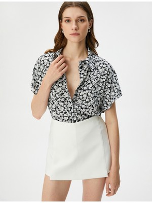Koton Çiçekli Gömlek Kısa Kollu Viskon Düğmeli Klasik Yaka