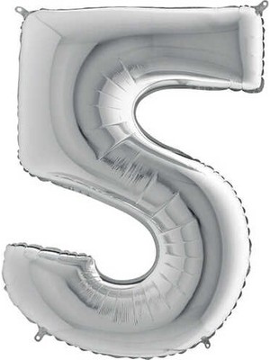 Parti Baskı 8 Tabak 8 Bardak 8 Çatal ( Kırmızı ) Rakam Folyo Balon 5 Yaş ( Gümüş Gri )