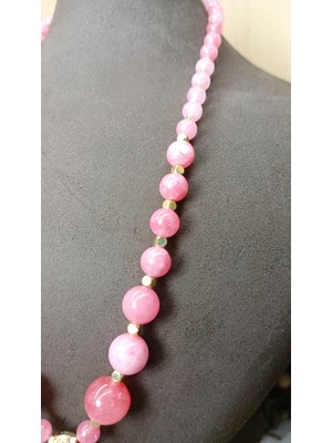 Aurora Handmade Design Jade Doğal Taş,kuş Figürlü Pembe Özel Tasarım Kolye