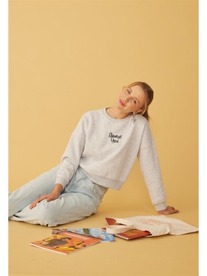 Tubia Kadın Kar Melanj Always You Baskılı Kısa Sweatshirt