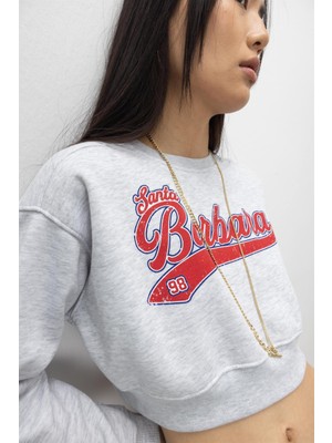 Tubia Santa Barbara Baskılı Kar Melanj Şardonlu Crop Sweatshirt