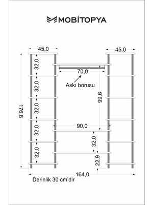 Mobitopya Çevir Kur Elbise Dolabı 164 cm Beyaz