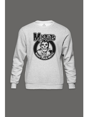 So Cool Unisex Sweatshirt The Misfits Punk Rock Death Comes Ripping Baskılı Gri Sweat