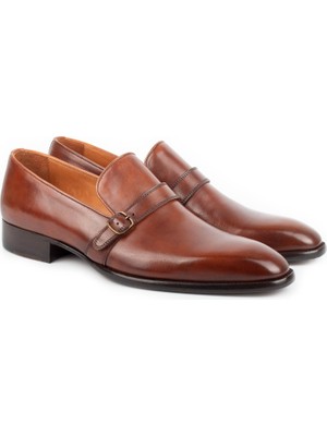 Zerbay Lucaina Hakiki Deri Monkstrap Klasik Ayakkabı, Kösele Taban Klasik Ayakkabı, Loafer Klasik