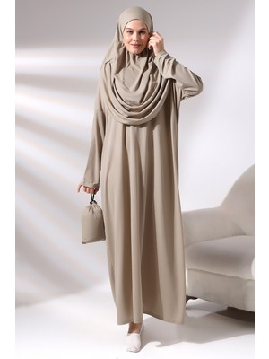 İhvan Vizon Kadın Çantalı Pratik Başörtülü Tek Parça Namaz Elbisesi