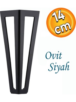 Badem10 Ovit Koltuk Baza Puf Sehpa Tv Ünite Masa Mobilya Ayağı Ayakları Metal Ayak 14 cm Siyah