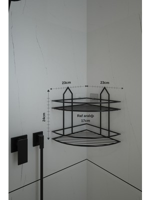 Alper Banyo Paslanmaz Siyah 2 Katlı Banyo Köşe Şampuanlık Duş Rafı EK02 Delmeye Son Matkap Vida Yok