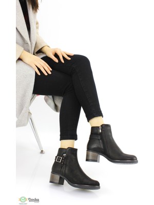 Mammamia Kadın Hakiki Deri Günlük Kısa Kalın Topuklu Bot D21KB-4710-B