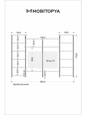 Mobitopya Çevir Kur 264 cm Tv Ünitesi Antrasit Bd