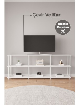 Mobitopya Çevir Kur 200 cm Raflı Tv Sehpası, Tv Ünitesi Beyaz Bd