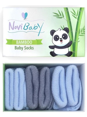 Novibaby 3'Lü Bambu Yenidoğan Bebek Çorap Blue Stone