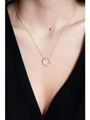 Sunshine 925 Ayar Rose Kaplamalı Beyaz Taşlı Ay Yıldız Gümüş Kolye