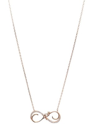 Sunshine 925 Ayar Rose Kaplamalı Beyaz Taşlı Aşk Yazılı Gümüş Kolye