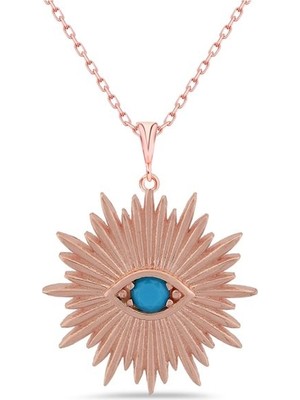 Sunshine 925 Ayar Rose Kaplamalı Turkuaz Taşlı Göz ve Güneş Gümüş Kolye