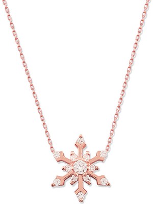 Sunshine 925 Ayar Rose Kaplamalı Beyaz Taşlı Kar Tanesi Gümüş Kolye