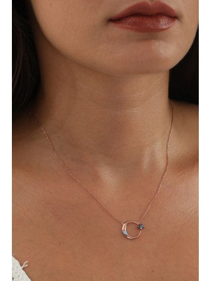 Sunshine 925 Ayar Rose Kaplamalı Mavi Taşlı Nazar Gözlü Ay Yıldız Gümüş Kolye