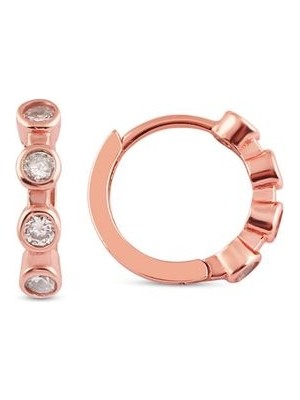 Sunshine 925 Ayar Rose Kaplamalı 4 Sıra Beyaz Taşlı 1,6 cm Halka Gümüş Küpe
