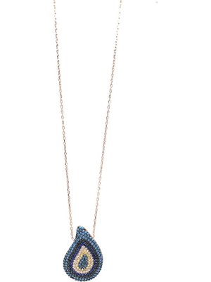 Sunshine 925 Ayar Rose Kaplamalı Multicolour Taşlı Damla Nazar Göz Gümüş Kolye