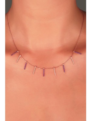 Sunshine 925 Ayar Rose Kaplamalı Ruby Taşlı Çubuk Gümüş Kolye