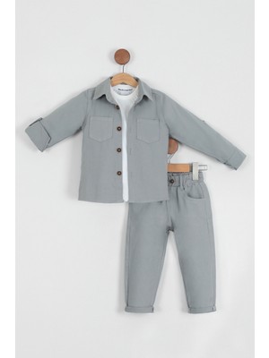 Pollito Erkek Çocuk Pamuklu Gömlek Tişört Pantolon 3'lü Alt Üst Takım