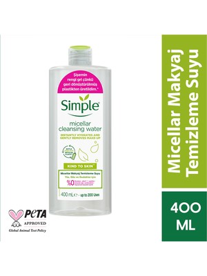 Simple Micellar Makyaj Temizleme Suyu 400 ml Hassas Ciltler İçin Temizleyici Etki Kokusuz Form