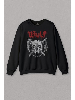 So Cool Unisex Sweatshirt Wulf Metal Rock Band Skull Kuru Kafa Urban Gothic Baskılı Sweat