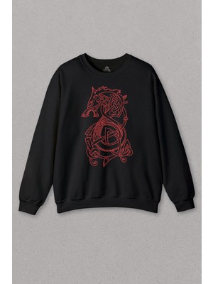 So Cool Unisex Sweatshirt Viking Fenrir Wolf Vikings Kurt Kafa Street Urban Baskılı Sweat