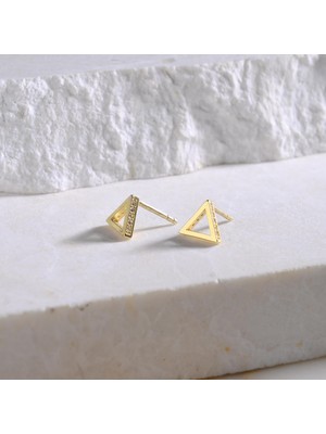 goldkupe 14 Ayar Altın Üçgen Taşlı Küpe
