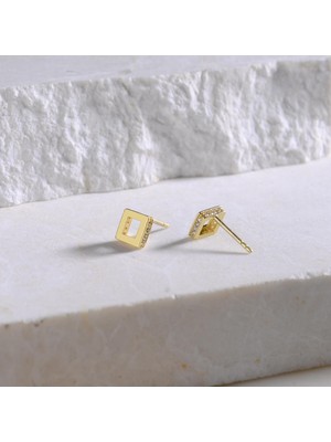 goldkupe 14 Ayar Altın Kare Taşlı Küpe 1,25 gr