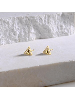 goldkupe 14 Ayar Altın Üçgen Taşlı Küpe