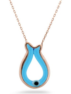 Sunshine 925 Ayar Rose Kaplamalı Turkuaz Mineli Balık Tasarım Gümüş Kolye