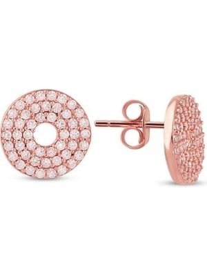 Sunshine 925 Ayar Rose Kaplamalı Beyaz Taşlı Yuvarlak Gümüş Küpe