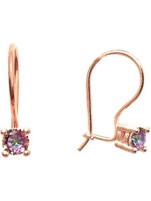 Sunshine 925 Ayar Rose Kaplamalı 3,5 mm Mistik Topaz Renkli Tek Taş Gümüş Küpe